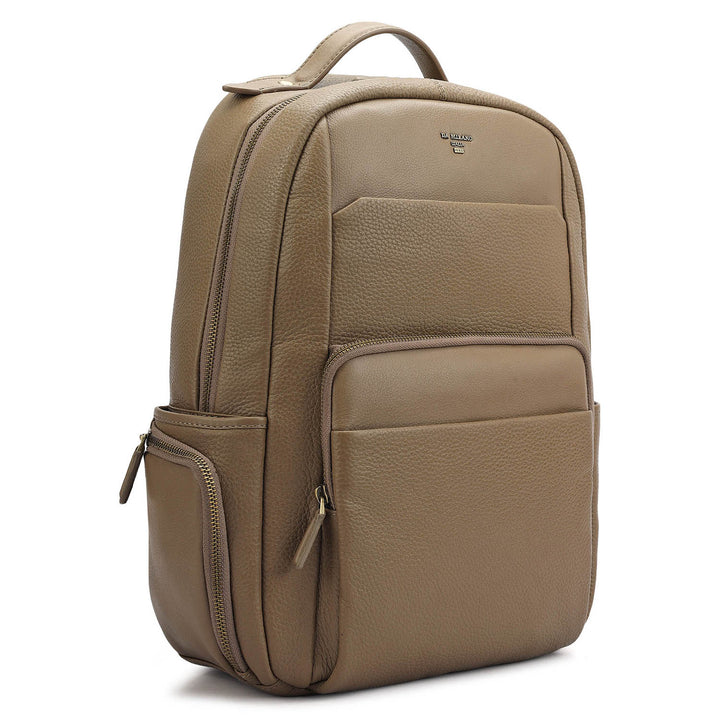 Wax Plain Leather Backpack - Greyish Taupe