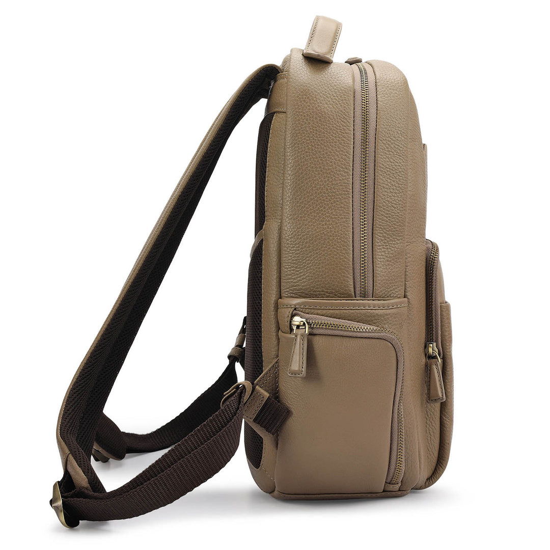 Wax Plain Leather Backpack - Greyish Taupe