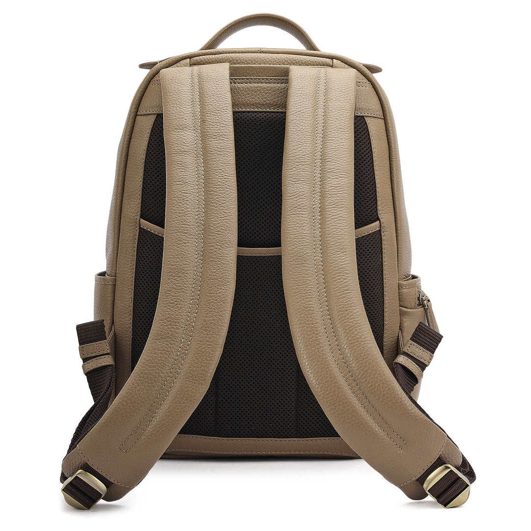 Wax Plain Leather Backpack - Greyish Taupe