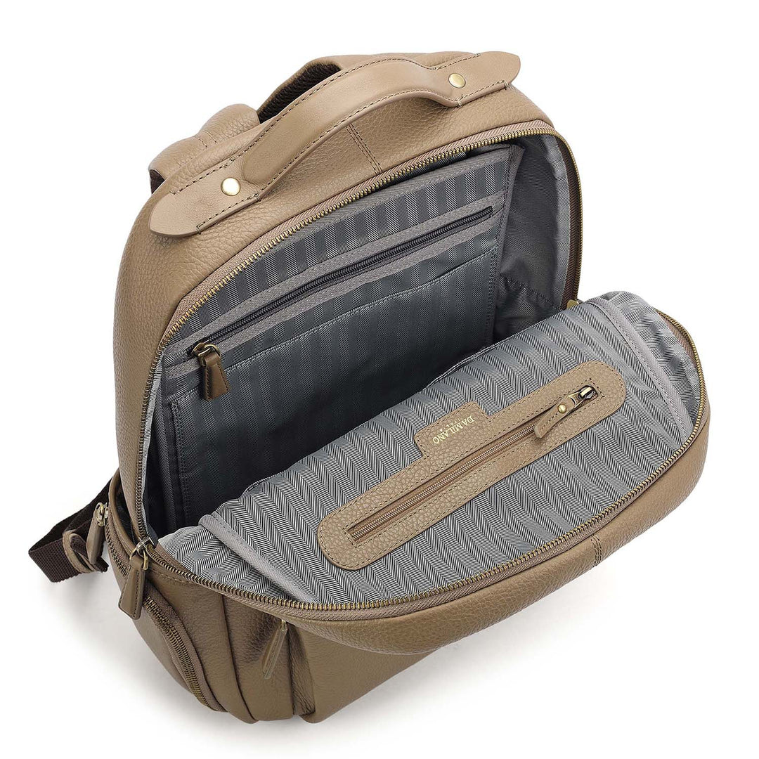 Wax Plain Leather Backpack - Greyish Taupe