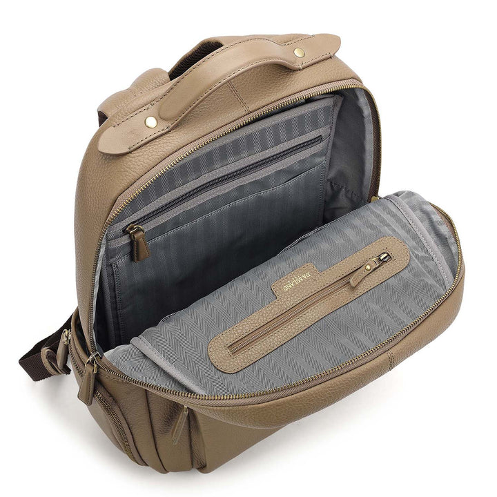 Wax Plain Leather Backpack - Greyish Taupe