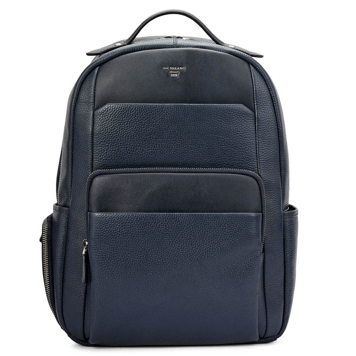 Wax Plain Leather Backpack - Navy