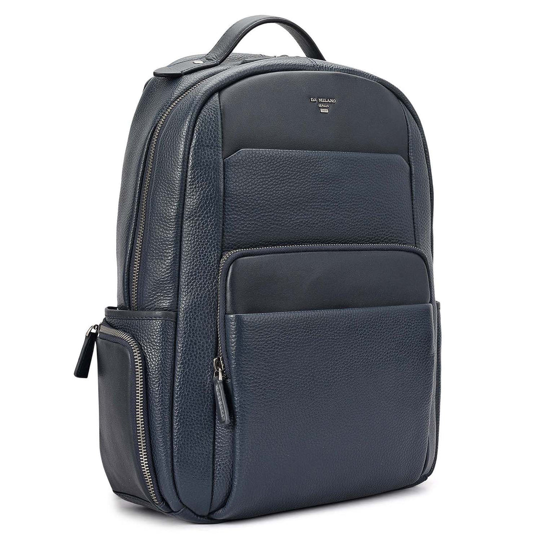 Wax Plain Leather Backpack - Navy