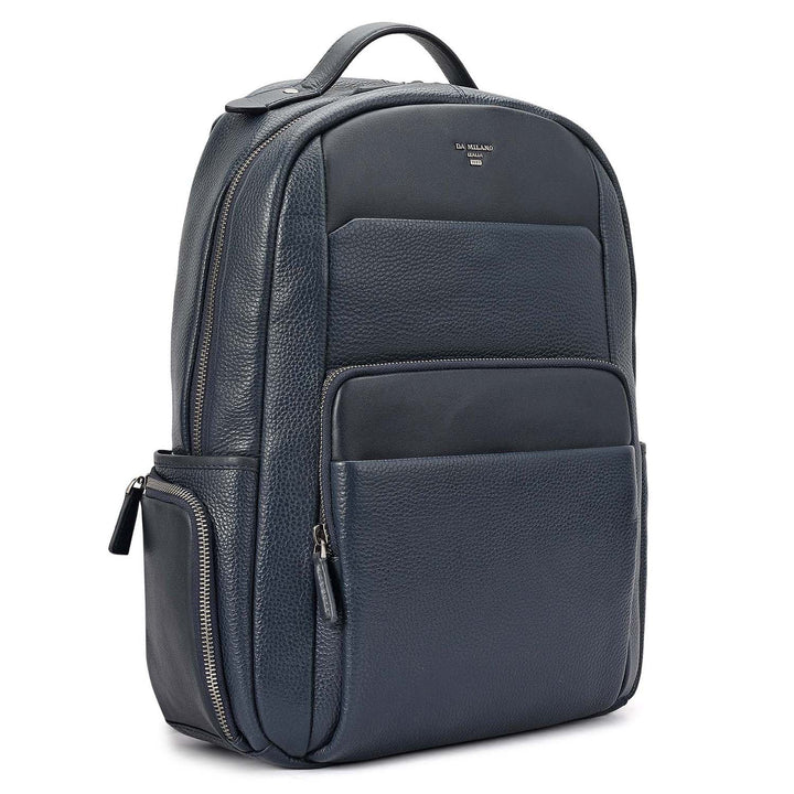 Wax Plain Leather Backpack - Navy