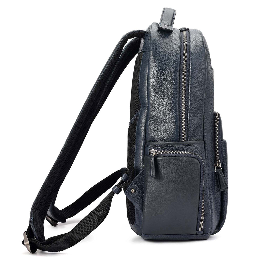 Wax Plain Leather Backpack - Navy