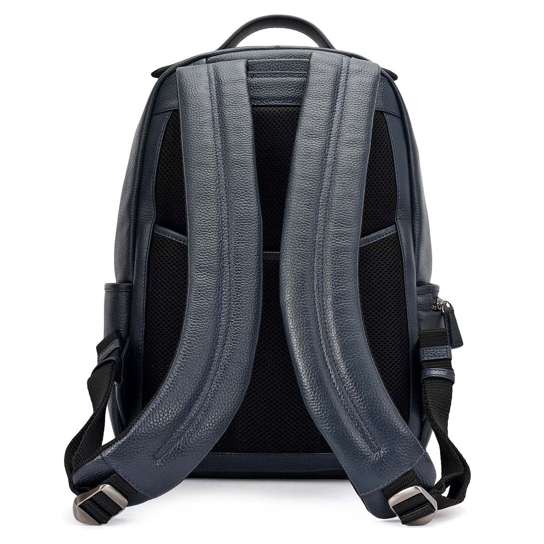 Wax Plain Leather Backpack - Navy