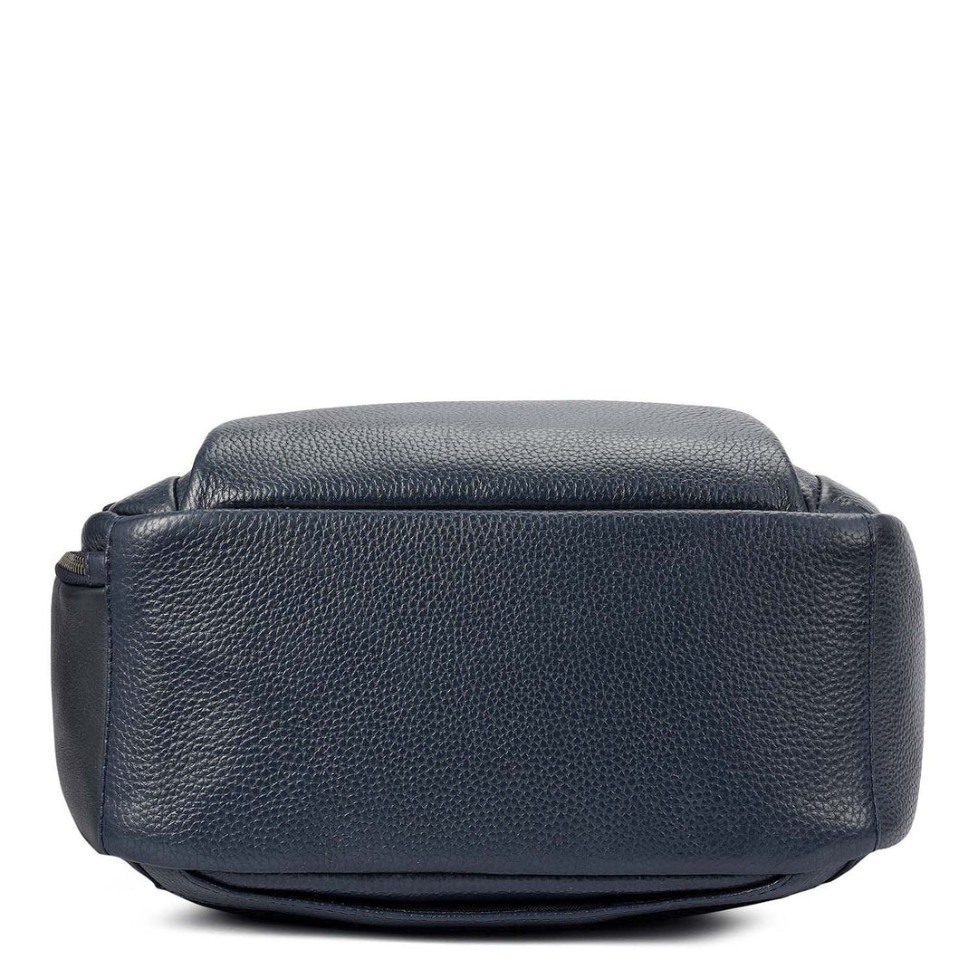 Wax Plain Leather Backpack - Navy