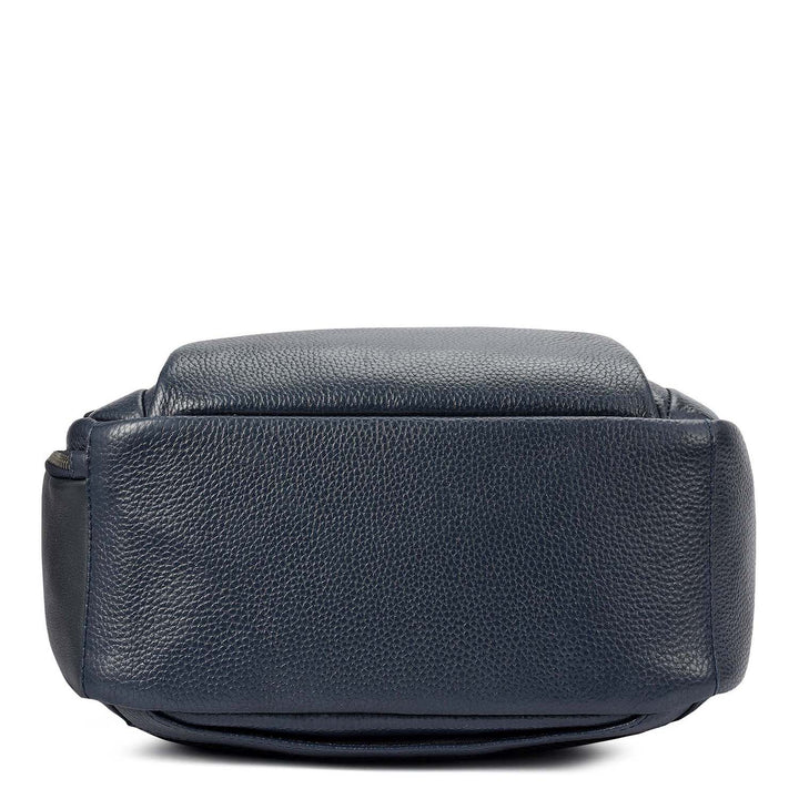 Wax Plain Leather Backpack - Navy