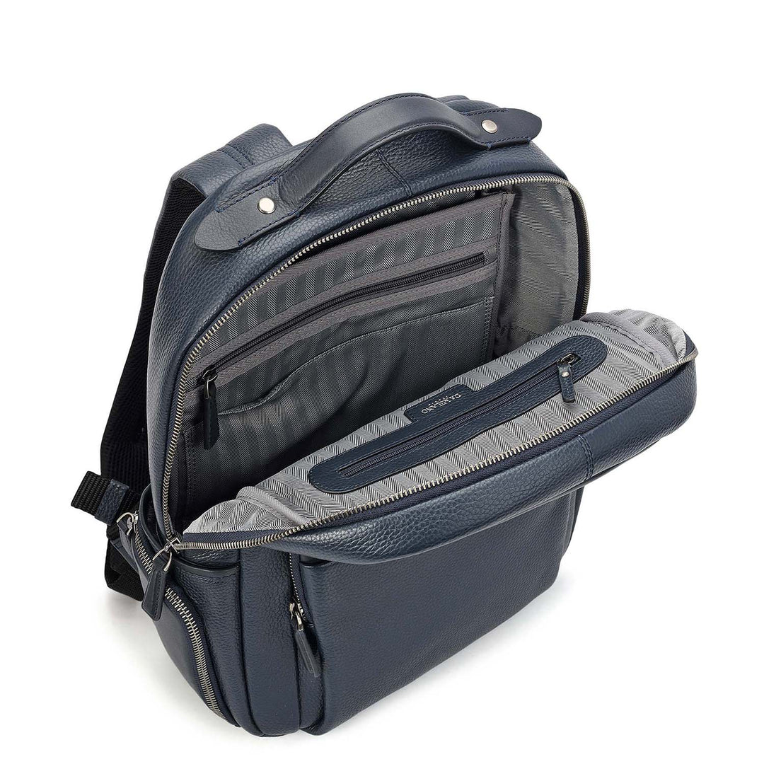 Wax Plain Leather Backpack - Navy