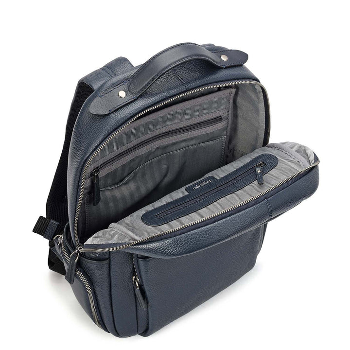 Wax Plain Leather Backpack - Navy