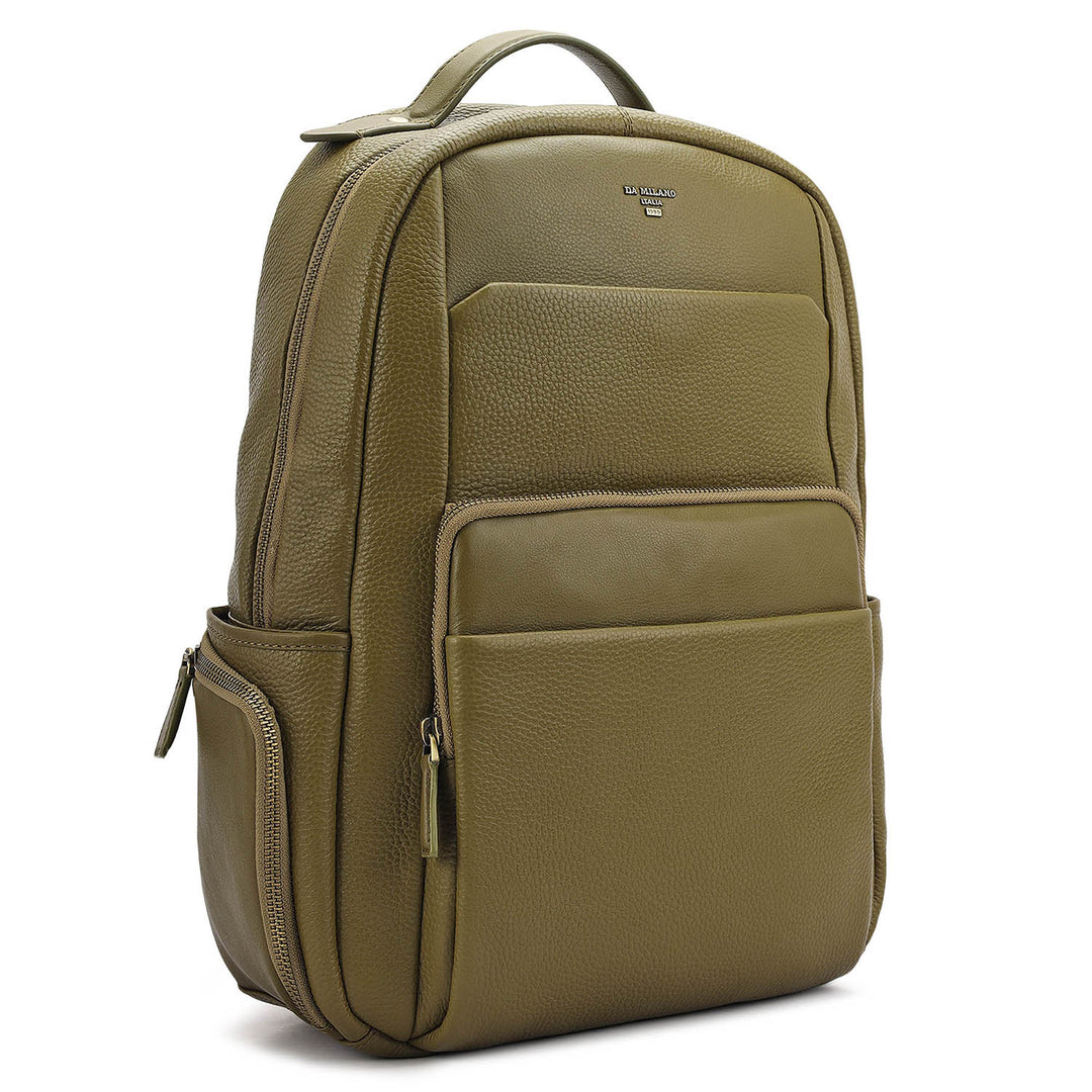 Wax Plain Leather Backpack - Olive