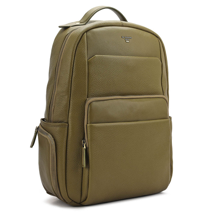 Wax Plain Leather Backpack - Olive