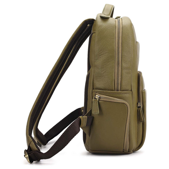 Wax Plain Leather Backpack - Olive