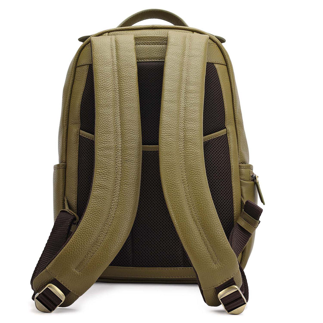 Wax Plain Leather Backpack - Olive