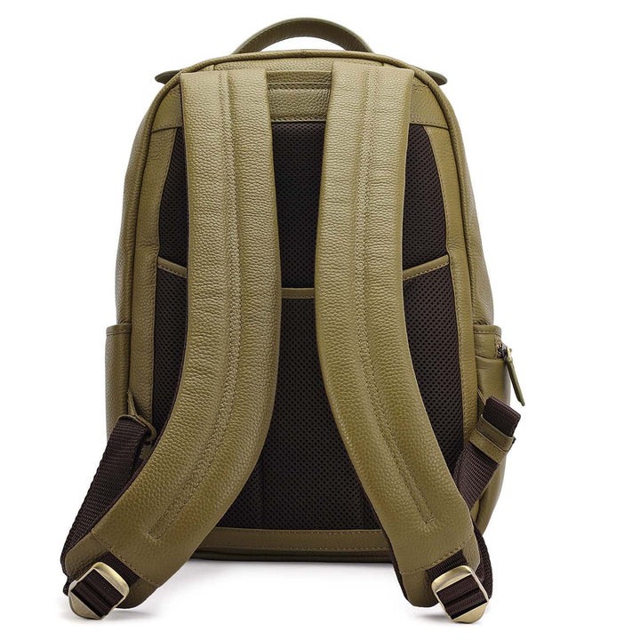 Wax Plain Leather Backpack - Olive