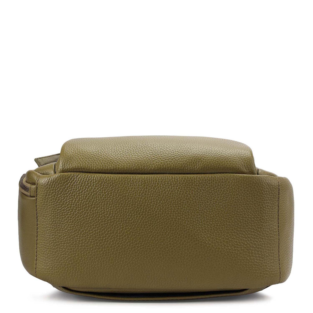 Wax Plain Leather Backpack - Olive