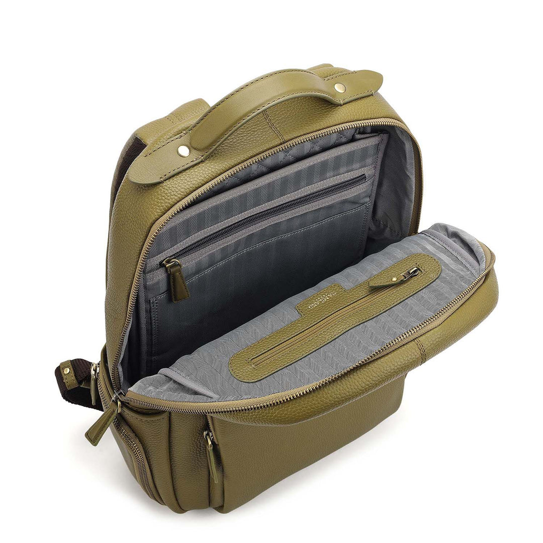 Wax Plain Leather Backpack - Olive
