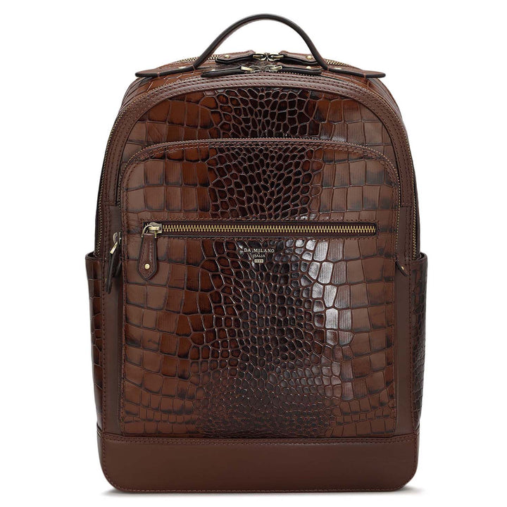 Croco Leather Backpack - Brown