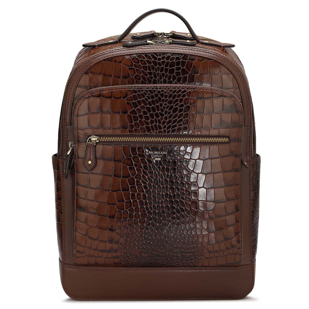 Croco Leather Backpack Brown Da Milano