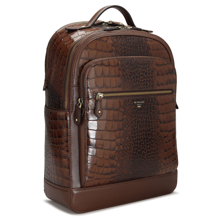 Croco Leather Backpack - Brown