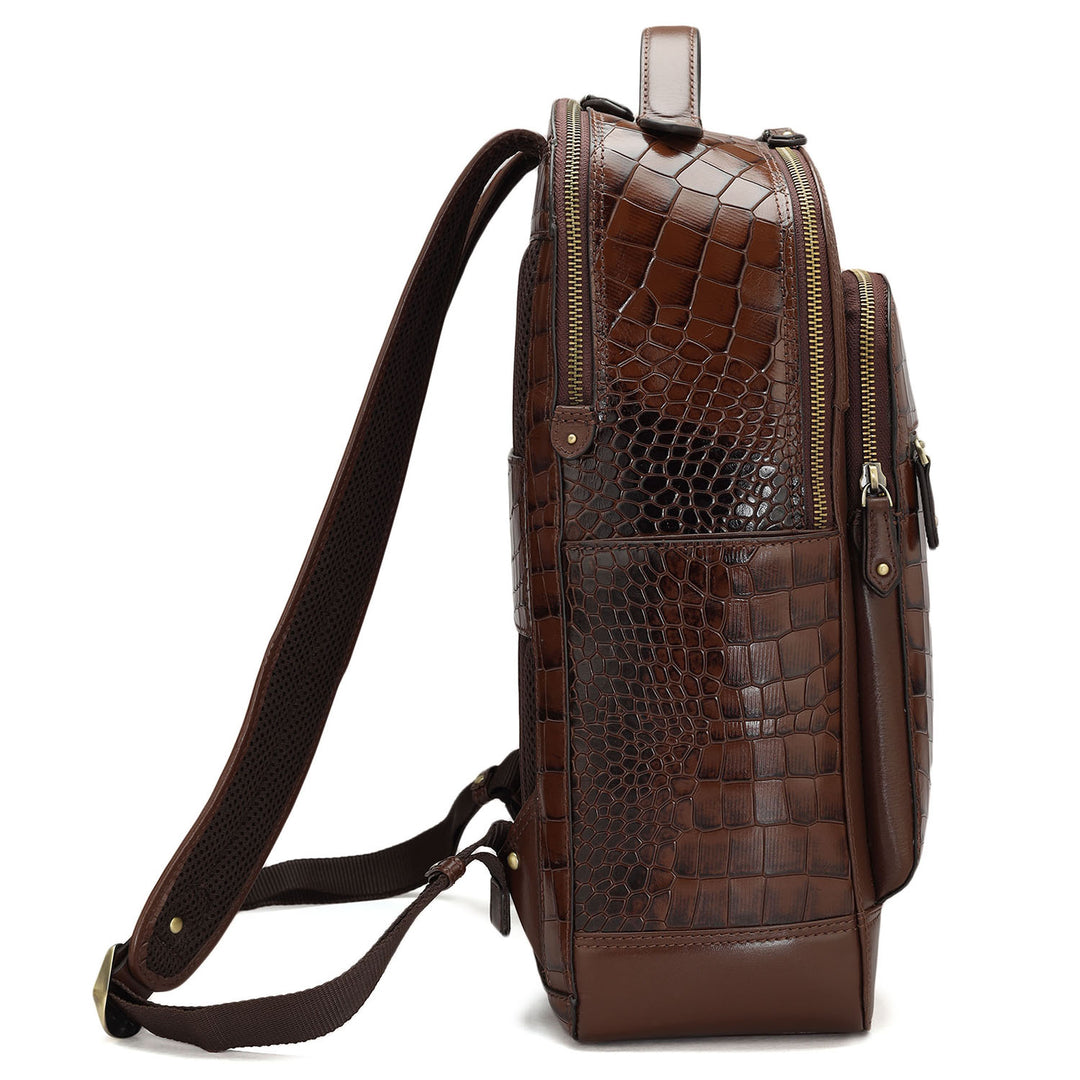 Croco Leather Backpack - Brown