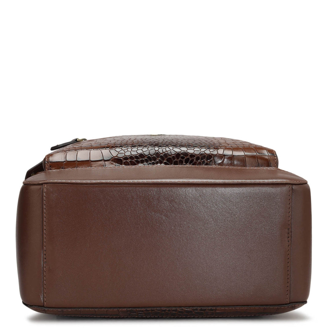 Croco Leather Backpack - Brown