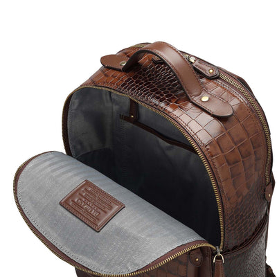 Croco Leather Backpack - Brown