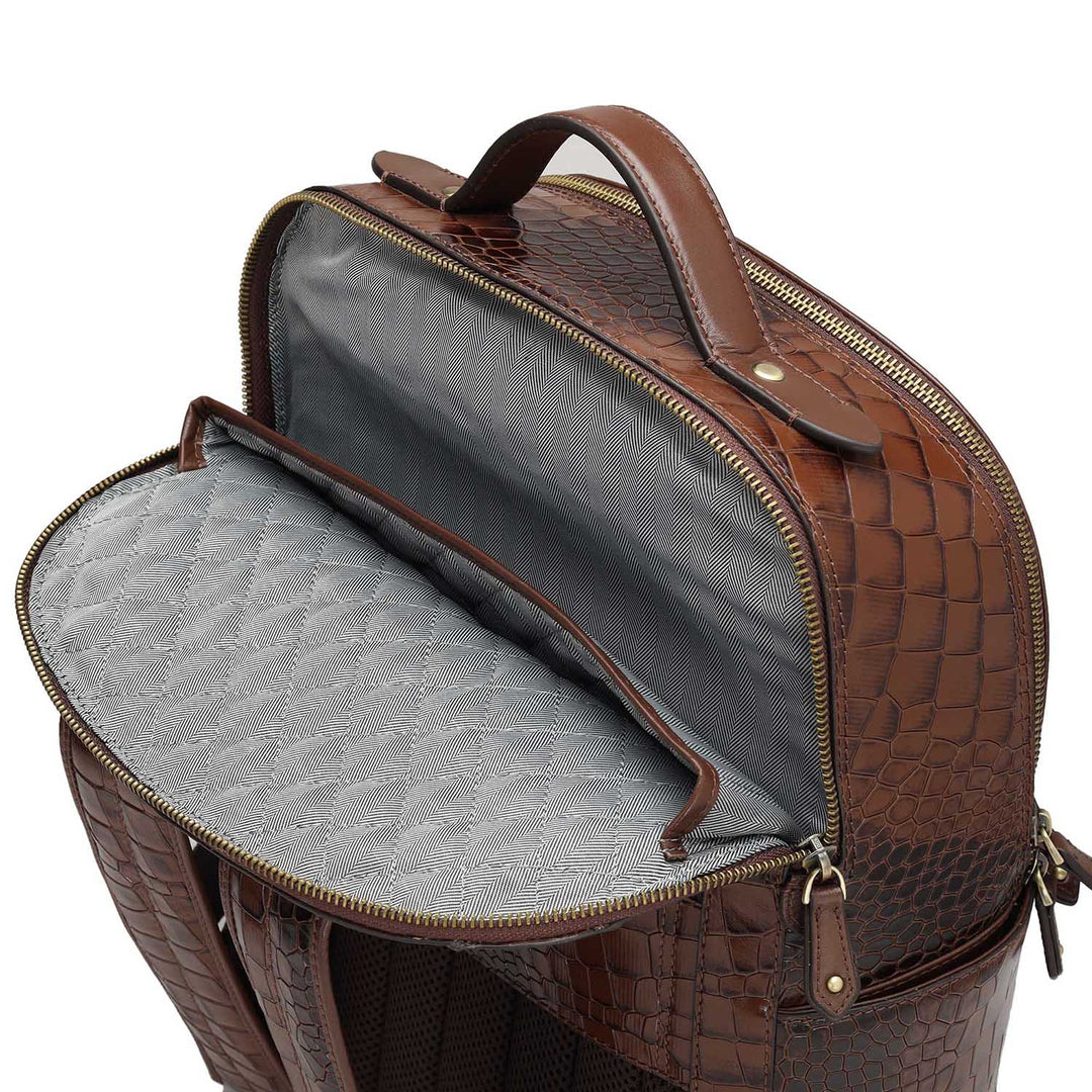 Croco Leather Backpack - Brown