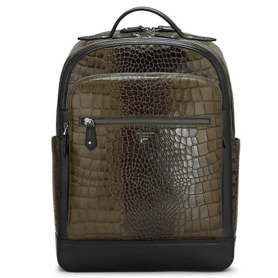 Croco Leather Backpack - Military Green