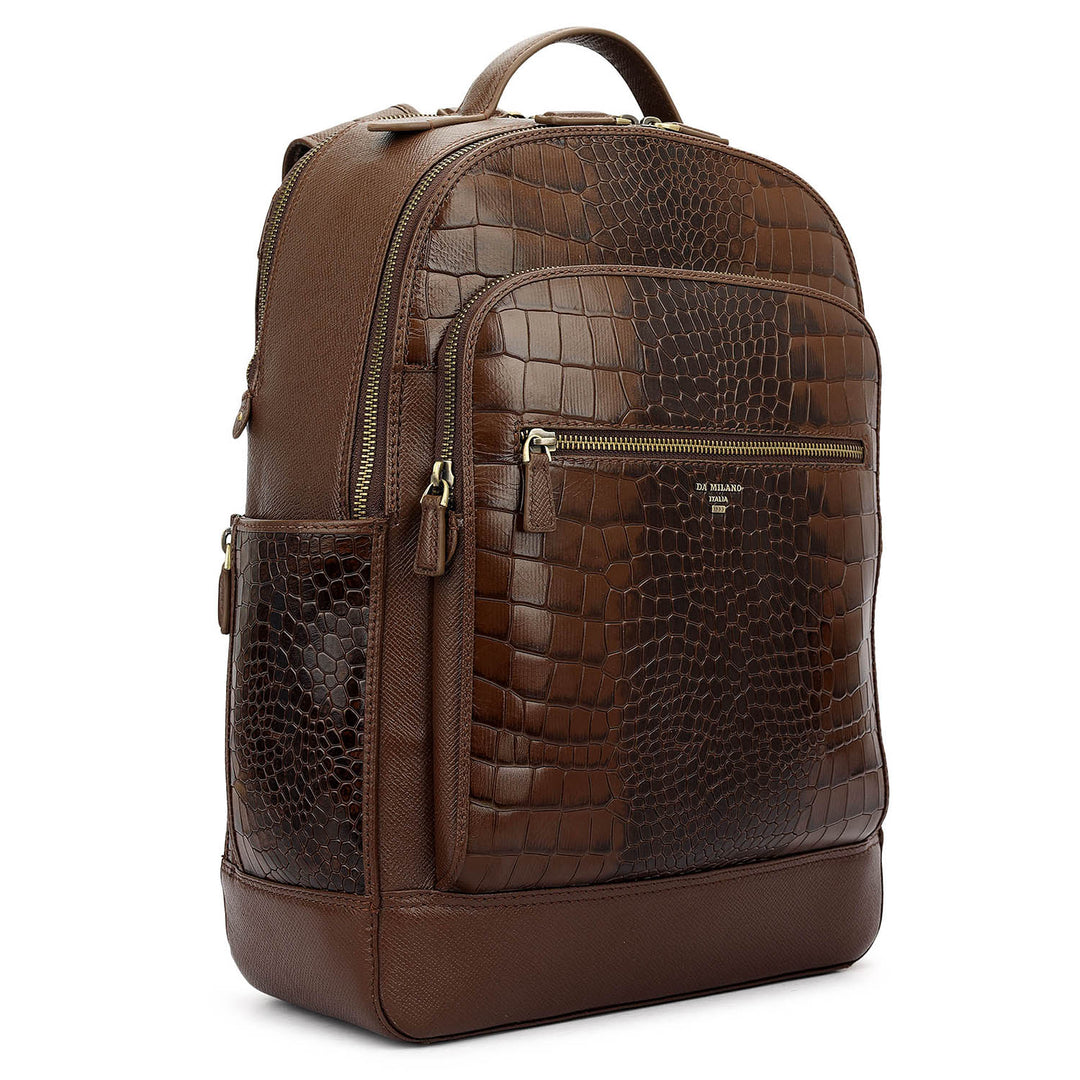 Croco Franzy Leather Backpack - Walnut