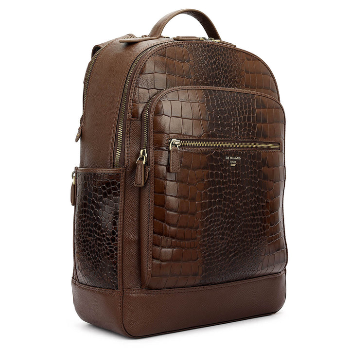 Croco Franzy Leather Backpack - Walnut