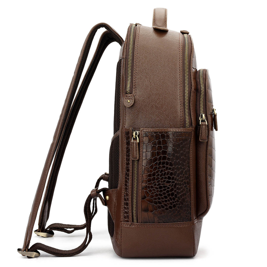 Croco Franzy Leather Backpack - Walnut
