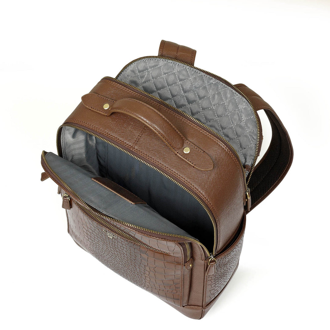 Croco Franzy Leather Backpack - Walnut