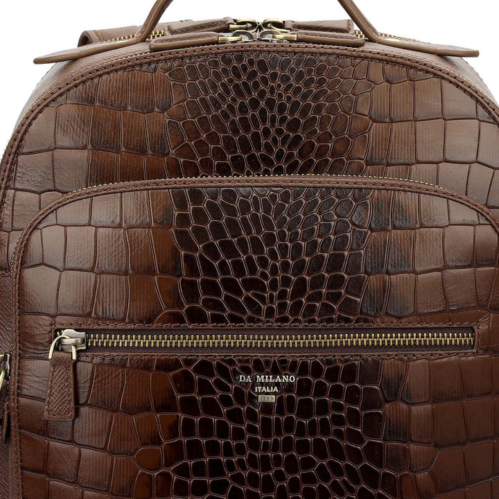 Croco Franzy Leather Backpack - Walnut