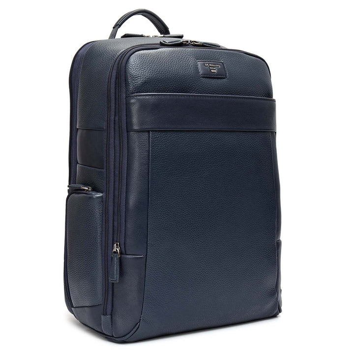 Wax Plain Leather Backpack - Navy