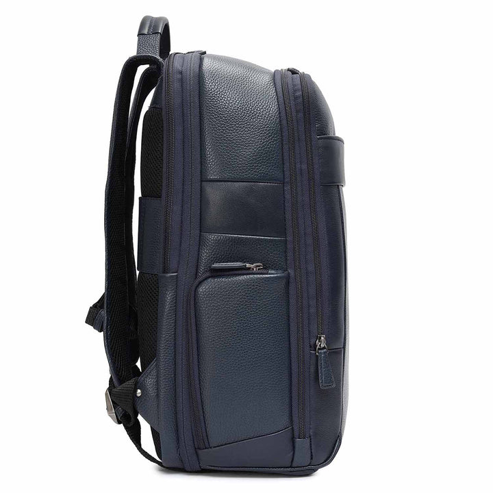 Wax Plain Leather Backpack - Navy