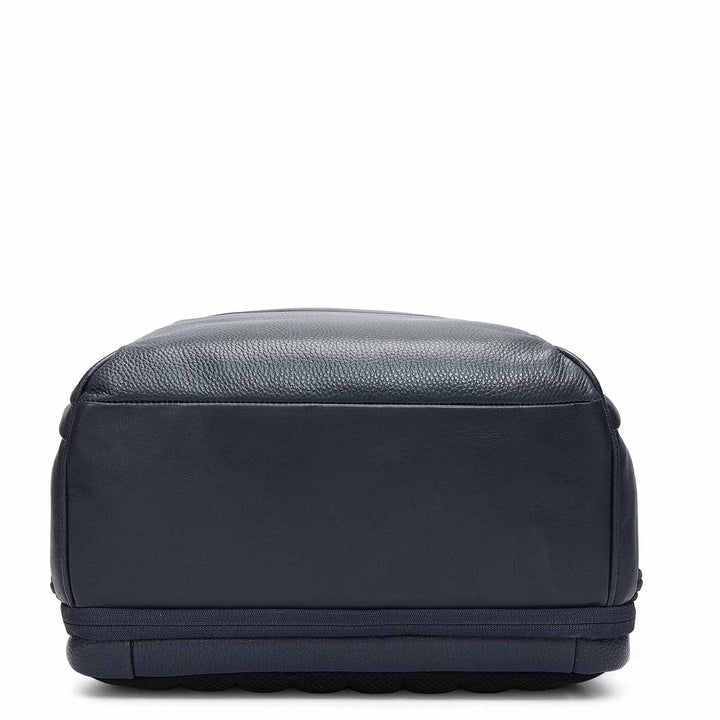 Wax Plain Leather Backpack - Navy