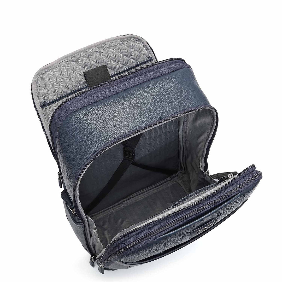 Wax Plain Leather Backpack - Navy