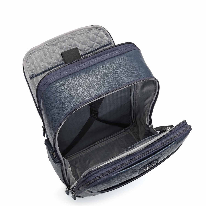 Wax Plain Leather Backpack - Navy