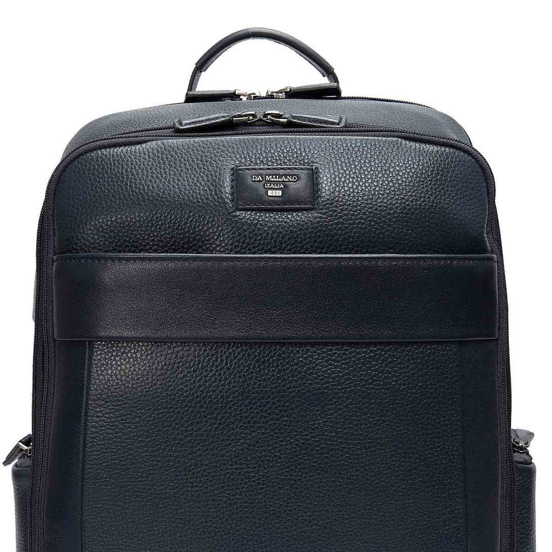 Wax Plain Leather Backpack - Navy