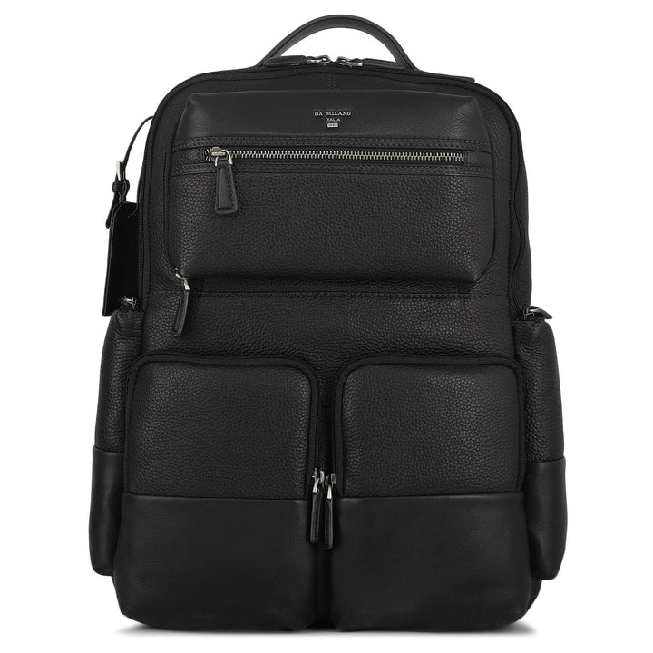 Wax Plain Leather Backpack - Black