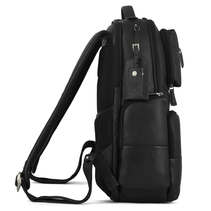 Wax Plain Leather Backpack - Black