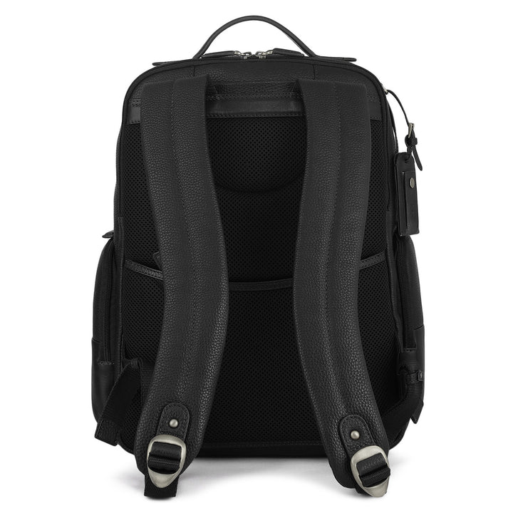 Wax Plain Leather Backpack - Black