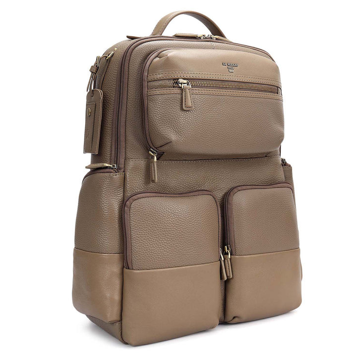 Wax Plain Leather Backpack - Greyish Taupe
