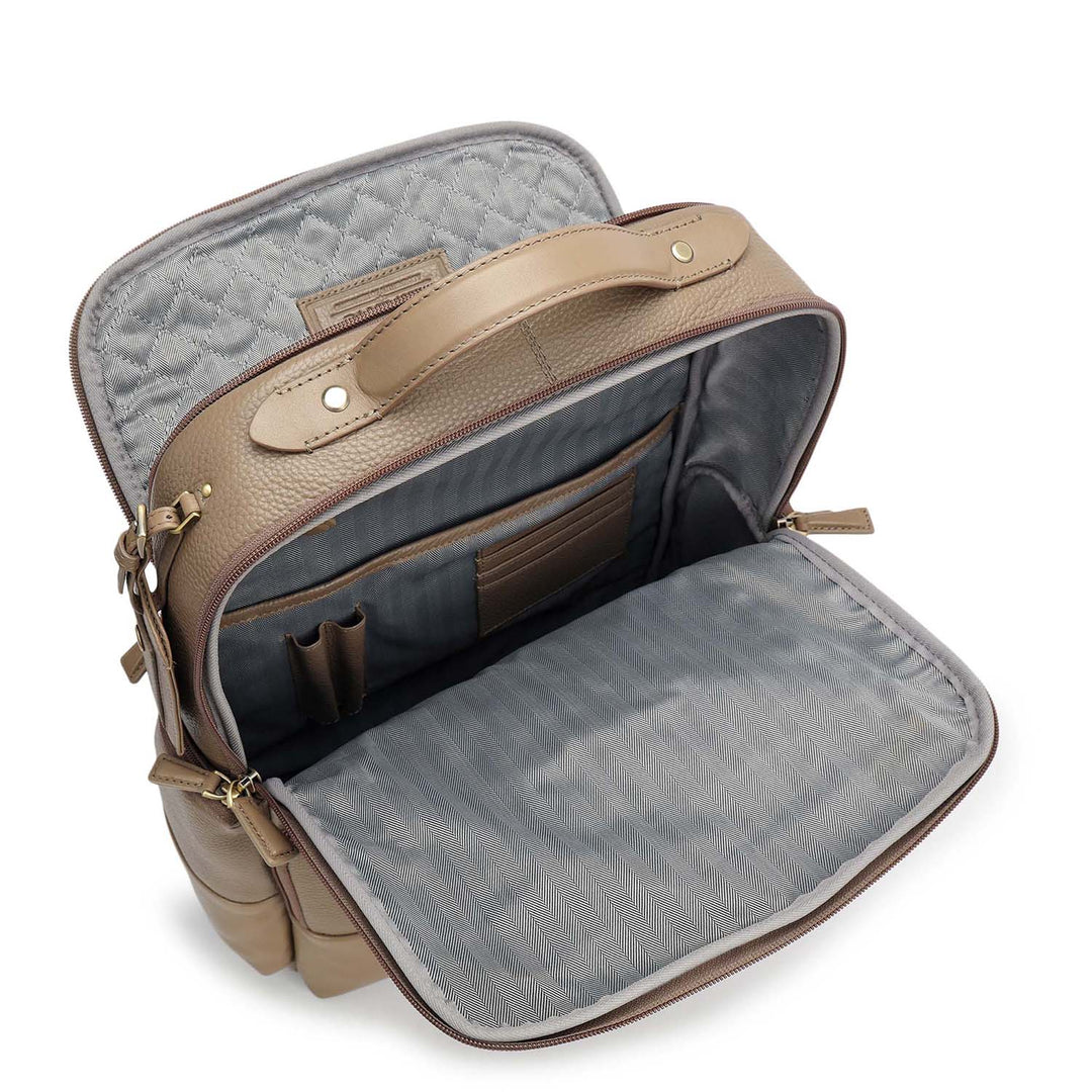 Wax Plain Leather Backpack - Greyish Taupe