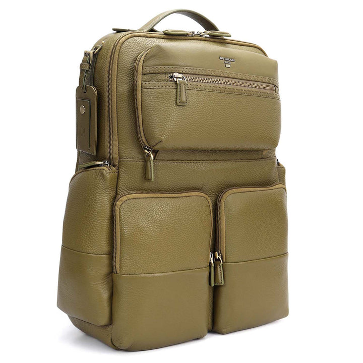 Wax Plain Leather Backpack - Olive