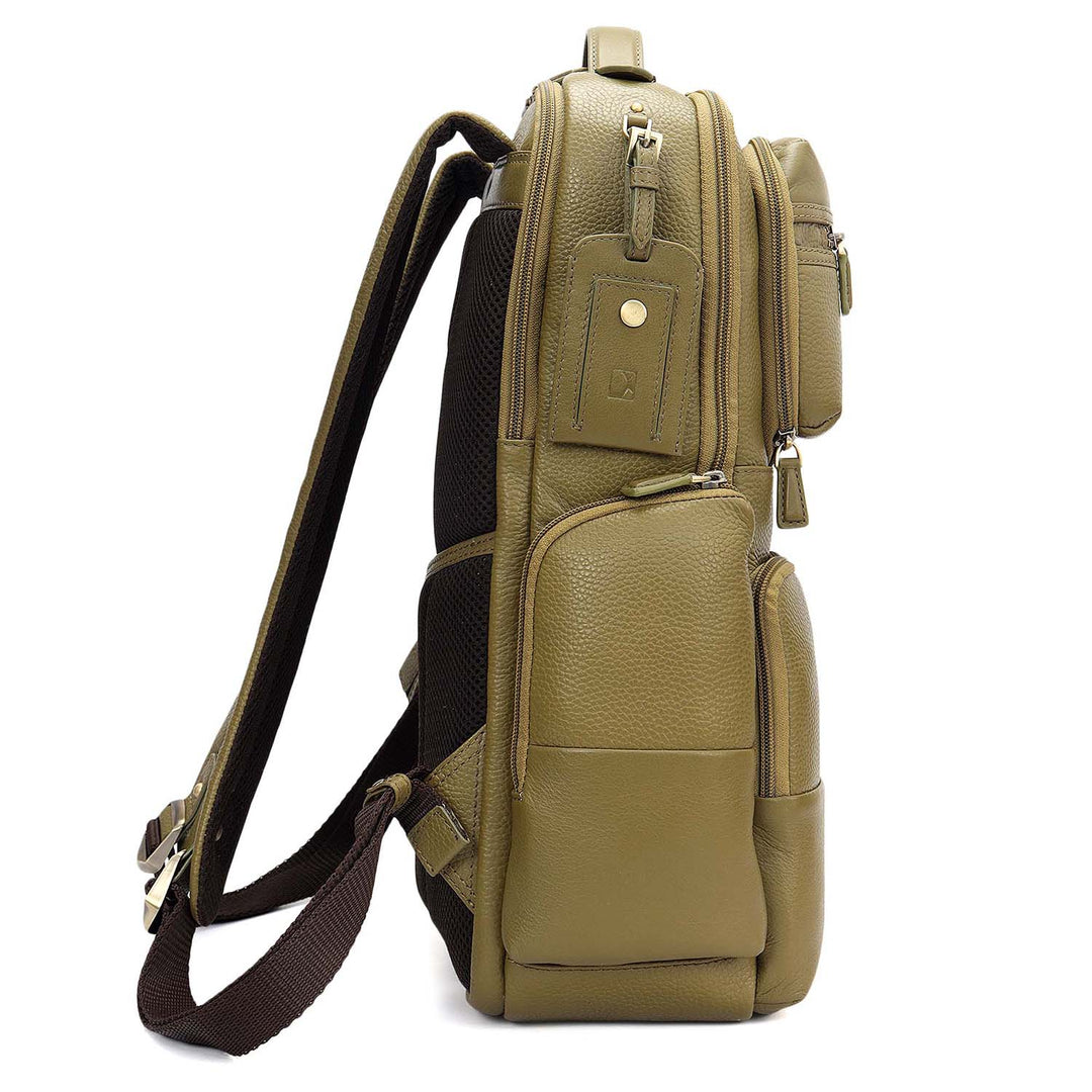 Wax Plain Leather Backpack - Olive