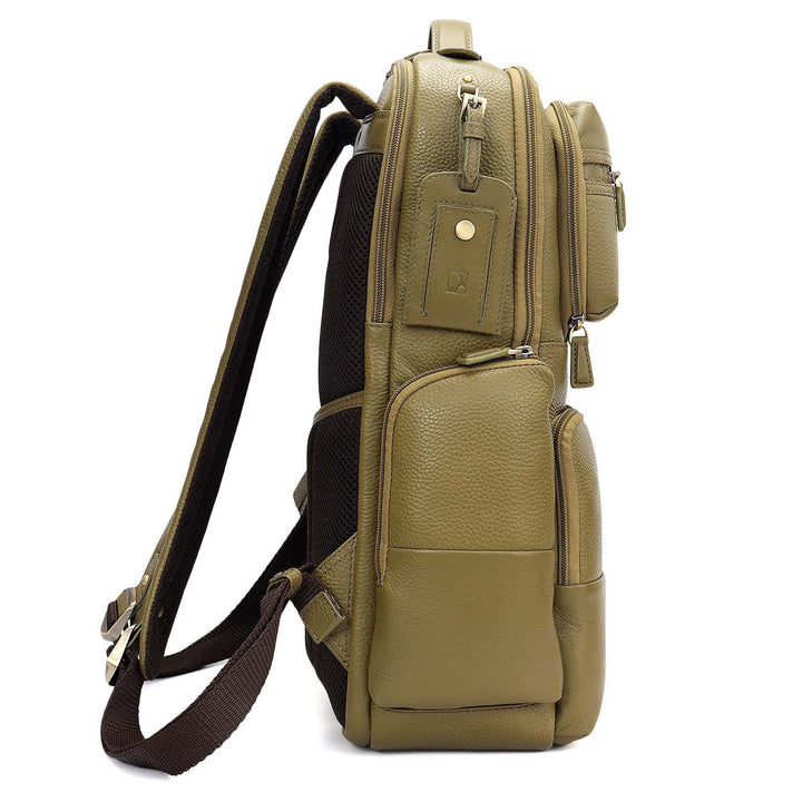 Wax Plain Leather Backpack - Olive