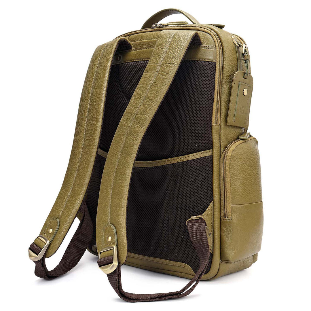 Wax Plain Leather Backpack - Olive