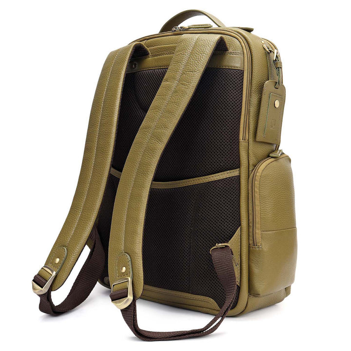 Wax Plain Leather Backpack - Olive